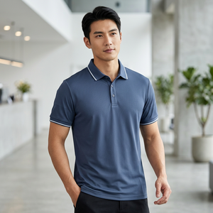 Polo de Manga Corta Azul Marino Sólido para Hombre, Tejido 100% Poliéster, Secado Rápido, Estilo Casual - Product Image 6