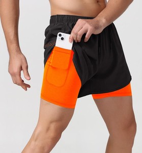 Hot Selling Two Layer Men's High Waist Knitted Canvas 100% Cotton Quick Dry Sports Gym Workout <b>Athletic</b> Shorts - Product Image 4