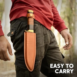 Couteau de chasse Bowie en acier inoxydable à lame fixe, pour survie en extérieur, avec étui en cuir, fournisseur en gros, haute durabilité 58HRC, EDC - Product Image 6