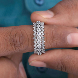 Bague d'éternité unisexe en argent sterling 925, large, à 3 rangs, sertie de moissanite taille ronde, style couronne, pour anniversaire et mariage, bijoux hip-hop - Product Image 2