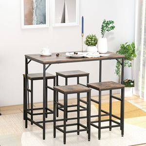 5 Piece Rustic Brown/Black Industrial <b>Bar</b> <b>Table</b> and 4 Stools Set Space Saving Dining Furniture for <b>Kitchen</b> and Pub - Product Image 2
