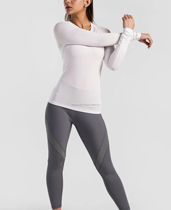 T-shirt de compression pour femme à col rond, respirant, séchage rapide, en coton et élasthanne écologiques, pour le sport, avec impression par transfert thermique - Product Image 4