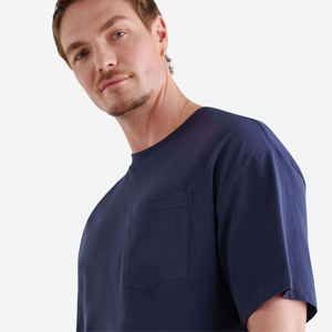 Camiseta de Algodón Azul Marino para Hombre, Manga Corta, Cuello Redondo, Corte Regular, Informal, Color Sólido, Bolsillo Frontal, Estilo Deportivo, 260g - Product Image 6