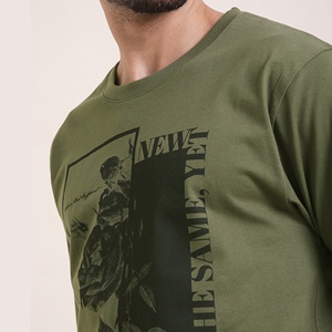เสื้อยืดแขนสั้นสีเขียวมะกอก พิมพ์ลายกราฟิกดอกไม้สไตล์วินเทจ ทรงหลวม ผ้าคอตตอน 100% คุณภาพสูงสำหรับผู้ชาย - Product Image 5