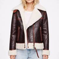 Blouson en cuir pour femme de qualité supérieure, respirant, col en V, doublure en laine, fermeture éclair, personnalisable, confort maximal