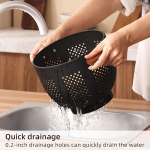 Stable Base Powder Coated Steel Kitchen <b>Strainer</b> Basket Metal <b>Colander</b> with Wood Handle for Draining Pasta & Vegetables - Product Image 4