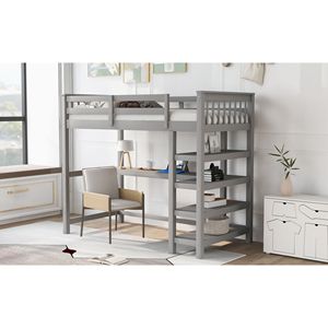 Letto a soppalco singolo con mensole grigie e scrivania sottoletto per bambini - Vecchio SKU SM000245AAE 1 - Product Image 4