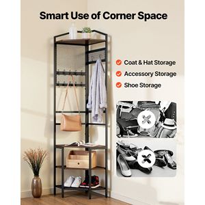 "<b>Freestanding</b> Corner Hall Tree with 71.3 In. Steel Frame <b>Bar</b> Coat Rack Hooks Top Shelf Storage Organizer" - Product Image 6
