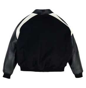 For <b>Leather</b> Varsity Bomber <b>Jacket</b> Windproof Breathable <b>Winter</b> Zipper Closure Casual Stand Collar Men Polyester Lining - Product Image 3