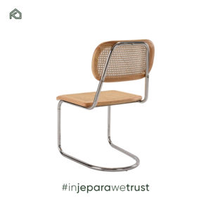 Chaise de salle à manger moderne pour restaurant avec base en métal, structure en teck et bois d'acajou, assise en rotin, design écologique et durable - Okta - Product Image 4