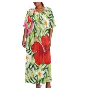 New Arrival Micronesia Mumu Maxi <b>Dress</b> Polynesian Hawaii Floral Print <b>Strapless</b> Ruffle Sleeve Plus Size Women - Product Image 5