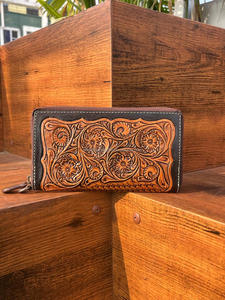 100% Genuine <b>Leather</b> Hand Tooled Wallet & Wristlet Western Wallet Premium Quality Credit Card <b>Phone</b> Wallet Cowhide Women Clutch - Product Image 3