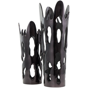 Nouveau design, vase à fleurs en aluminium fait main, style côtier, ensemble de 2 pièces, finition noire, support décoratif pour mariage, fête, maison, à prix réduit - Product Image 4