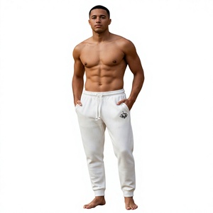 Men's White Cotton Sweatpants Elastic Waist Drawstring Side Pockets Casual Autumn Wear Woven Lightweight Breathable Straight - Product Image 5