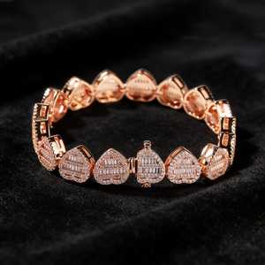 Bracelet chaîne centipède cubaine au design unique, entièrement serti de pierres, pour hommes et femmes, en argent, style hip-hop, bijoux de poignet à vendre - Product Image 2