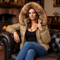 Veste en cuir matelassée pour femme avec capuche en fourrure de renard |   Manteau d'hiver de luxe pour femmes, Lederjacken Damen, cadeau pour elle