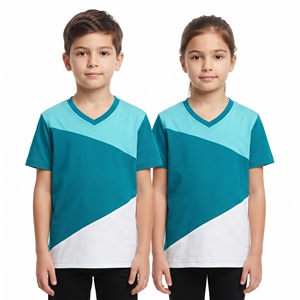 Impression personnalisée, hauts de loisirs pour enfants, blocs de couleurs, t-shirts unisexes à col en V, trois tons, manches courtes, pour garçons et filles, vente en gros - Product Image 1