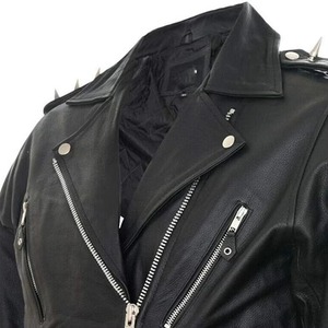 Chaqueta de Cuero Original para Hombre, Chaqueta de Motociclista de Cuero Vacuno Vintage con Bolsillos con Cremallera - Product Image 4