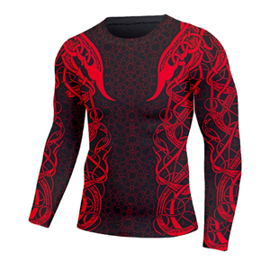 Wholesale Unisex Long Sleeve MMA Rash Guard <b>Heat</b>-Transfer Printed Compression Surfing T-Shirt BJJ Boxing Clothing Front Quick - Product Image 2