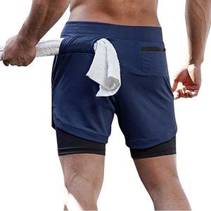 Custom Logo Men's Double <b>Layer</b> Blank Sports Athletic Workout Running Gym Shorts With Liner Breathable 2 In 1 Activewear Shorts - Product Image 3