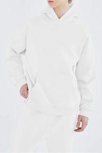 Ensemble de survêtement à capuche blanc pour homme, en coton molletonné, coupe ample, couleur unie, respirant, pour l'hiver - Product Image 5
