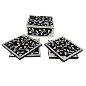 Elegant Bone Inlay Serving <b>Coaster</b> Set Luxury Handmade <b>Drink</b> Protection Home Furnishing Accessory Premium - Product Image 4