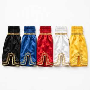 <b>Men's</b> Black Satin Polyester/Cotton Embroidered <b>Shorts</b> Gold Trim Drawstring Mid Waist Loose Fit Sporty Boxing Trunks <b>Knee</b> <b>Length</b> - Product Image 6