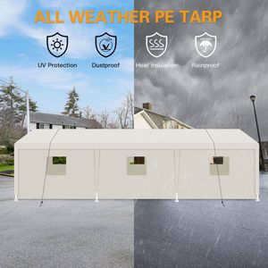 Abri de voiture portable robuste blanc 10 x 30 avec fenêtre pour rangement extérieur - Product Image 4