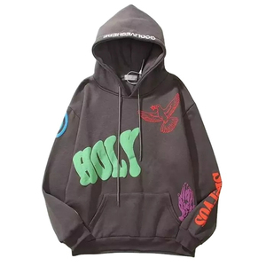 Sweat-shirt à capuche premium pour homme, imprimé en relief, coupe décontractée à épaules tombantes, en mélange de coton, style streetwear - Product Image 5
