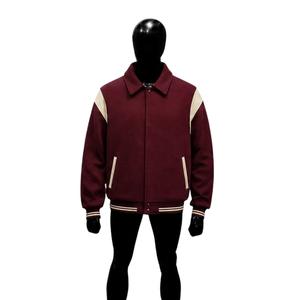 NUEVA CHAQUETA VARSITY DE CALIDAD EN ROJO MAROON Y CREMA PARA HOMBRE, ESTILO CLÁSICO BOMBER DE BÉISBOL, PREMIUM CON CIERRE FRONTAL, ROPA EXTERIOR CASUAL DE CALLE - Product Image 1