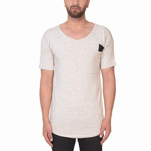 <b>Men's</b> <b>Longline</b> <b>T</b> <b>Shirt</b> Custom Crew Neck Streetwear 100% Cotton Tee Wholesale Supplier Extended Length <b>T</b> <b>Shirt</b> Patch On Left Side - Product Image 1
