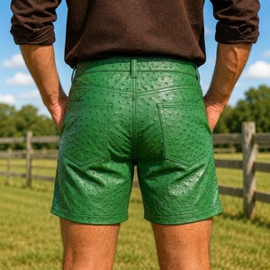 Shorts en cuir gaufré effet autruche pour homme, taille mi-haute, respirants, style vintage, mini-short avec cordon de serrage, tenue décontractée - Product Image 4