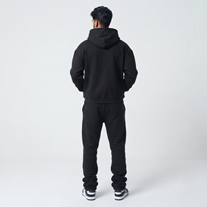 Conjunto Deportivo para Hombre con Cremallera Completa y Bordado, Sudadera con Capucha Oversize de Algodón Terry con Cremallera, Pantalones Deportivos Apilados de Forro Polar de 430 GSM - Product Image 3