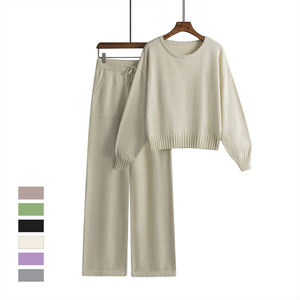 Conjunto Deportivo de 2 Piezas para Mujer LILLUSORY, Estilo Vintage Otoñal, Corte Holgado, con Cordón Ajustable, Color Sólido, Tejido de Viscosa/Poliéster, Largo Completo - Product Image 3