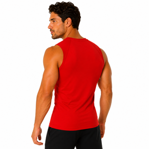 Custom Brand Men's <b>Red</b> Sleeveless O-Neck Tank <b>Top</b> Solid Breathable Sporty Fitness Gym Wear 100% Polyester Knitted 100g Front - Product Image 6