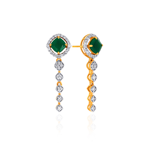 Premium Green Gemstone Long Drop <b>Earrings</b> with Cushion Cut Center, <b>Diamond</b> Pave Halo and Multiple Square Stone <b>Dangles</b> - Product Image 2