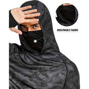 Meilleure chemise camouflage à capuche et manches longues avec masque, séchage rapide, coupe sportive, longueur standard, en polyester tricoté, manches raglan - Product Image 5