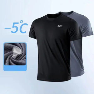 T-shirt décontracté d'été pour hommes, manches courtes, blanc, col rond, séchage rapide, pour la gym et la course, vêtements masculins - Product Image 2