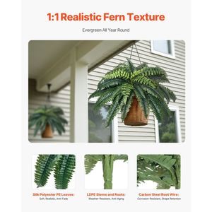 2 pezzi di felci artificiali di Boston 35 rami decorazioni in plastica per interni interni eleganti piante e vegetazione per interni/esterni - Product Image 3