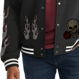 Chaqueta Letterman Negra para Hombre, 100% Lana, Cierre Triple, Bordado Floral de Dragón Rojo, Diseño de Llama en la Manga, Ropa Casual de Invierno - Product Image 2