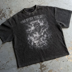 เสื้อยืดคอตตอนโอเวอร์ไซส์ลายกราฟิกวินเทจสไตล์ลำลองสตรีทแวร์ทรงหลวมฟอกสีแฟชั่น ขายส่งจากโรงงาน - Product Image 1