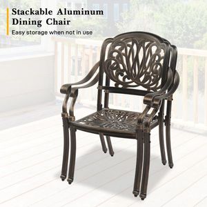 Set 2 Cast Aluminum Patio Dining <b>Chairs</b> Armrests <b>Stackable</b> Outdoor Bistro <b>Chairs</b> for Balcony Backyard <b>Garden</b> Deck Antigue Style - Product Image 5