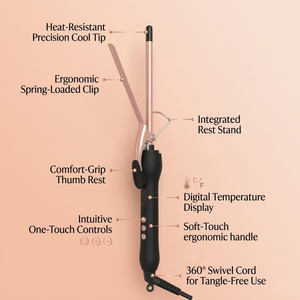 เครื่องม้วนผมแบบมืออาชีพ OEM ขนาด 9 มม. แบบบาง ร้อนเร็ว PTC พร้อมหน้าจอ FND - Product Image 4