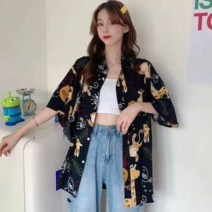 Camisas de Verano para Mujer con Estampado Floral 3D Hawaiano, Blusas Informales, Tops Bonitos para Adolescentes, Manga Corta, Rayón, Spandex, Ecológicas - Product Image 2