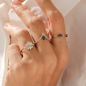 925 Sterling <b>Silver</b> Blue Sapphire Pear Cut <b>Adjustable</b> Open <b>Ring</b> Stone Cut Excellent Jewelry for Women Promise <b>Ring</b> Gift - Product Image 5