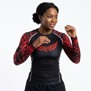 Men's <b>Long</b> <b>Sleeve</b> Rash Guard Black <b>Red</b> Wings Print Compression Shirt Quick Dry Anti-Bacterial Anti-UV Eco-Friendly - Product Image 2