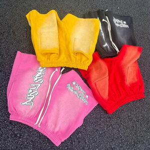 Shorts de sport OEM personnalisés en tissu non tissé de laine, 100% coton épais, avec impression en relief, style streetwear vintage, motif délavé au soleil et effet délavé à l'acide - Product Image 2