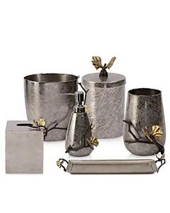 Six-Piece Stainless Steel <b>Bathroom</b> <b>Set</b> Brass Finish Round Tumbler Soap Dispenser Toothbrush Holder Tissue Box Cover Tray - Product Image 2