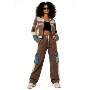 Conjunto de Chaqueta y Pantalones de Mezclilla con Parches Estilo Urbano para Mujer, Corte Holgado, Largo Completo, Conjunto de Dos Piezas a la Moda - Product Image 2