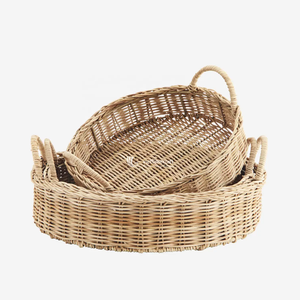 Rattan Serving <b>Tray</b>, Round Woven <b>Tray</b> with Handles, Eco-friendly Decorative <b>Tray</b> for Coffee Table, <b>Breakfast</b> & Party Serving - Product Image 1